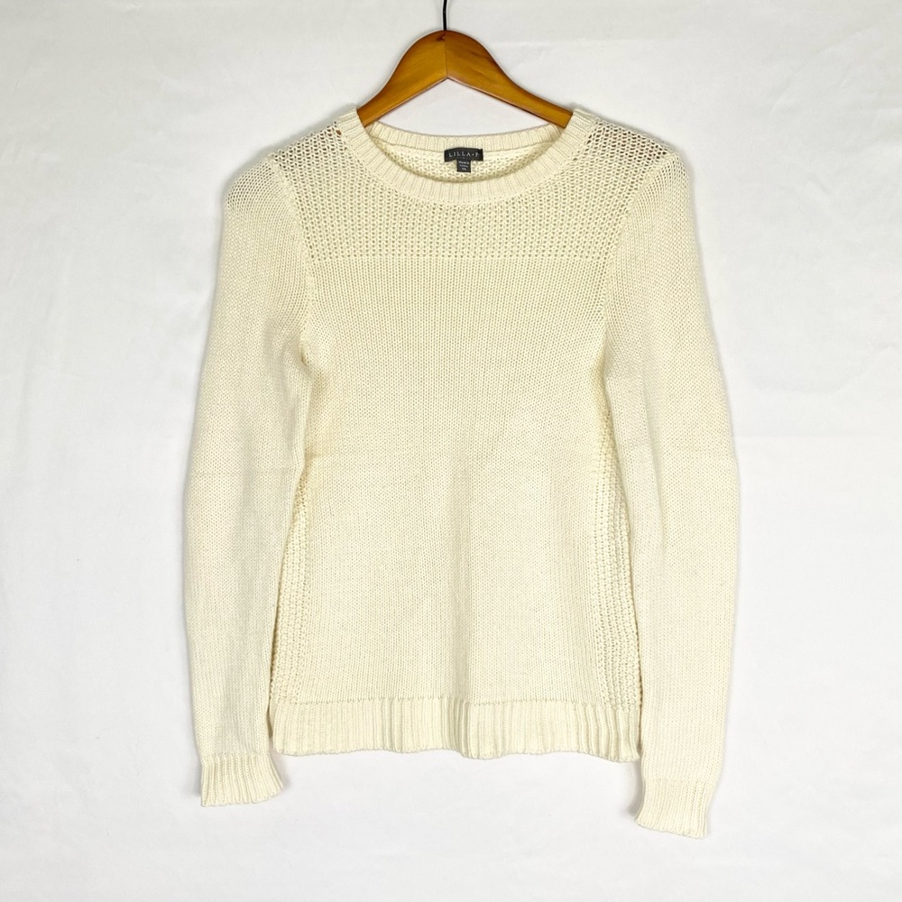 Lilla P‎ Cotton Knit Ribbed Ling Sleeve Sweater Cream Size XS